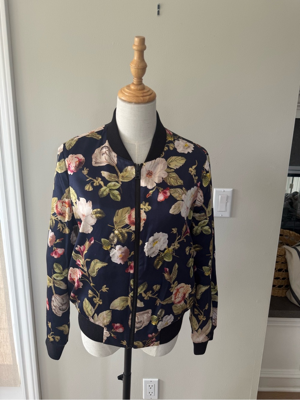 Alice + Olivia Reversible Navy Floral / Cheetah Bomber Jacket